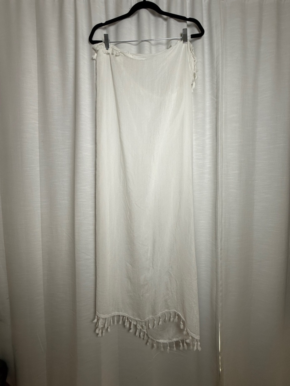 White Tassel Sarong Cover Up Multi Way Wrap Skirt Dress Beach Resort | Size O/S - Picture 6 of 11